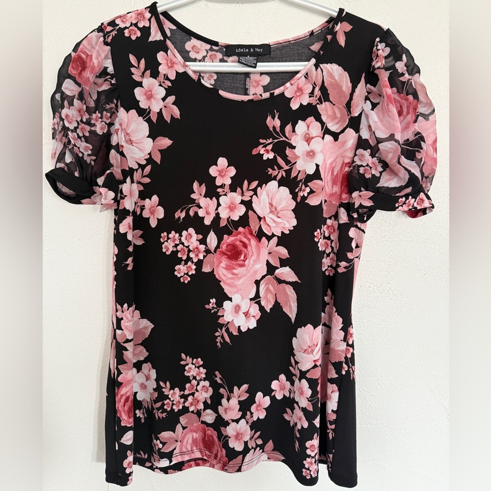 Small Black and Pink Ruffled Blouse